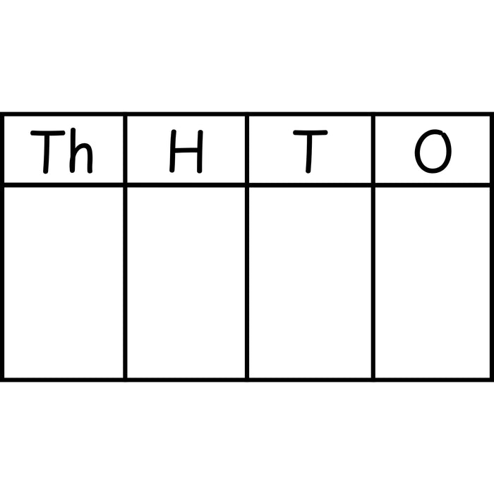 Teacher stamp “Place Value Chart – Th-H-T-O” with thousands, hundreds, tens and ones chart – Black ink