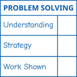 Teacher stamp “Problem Solving” with understanding, strategy and work-shown criteria – Blue ink