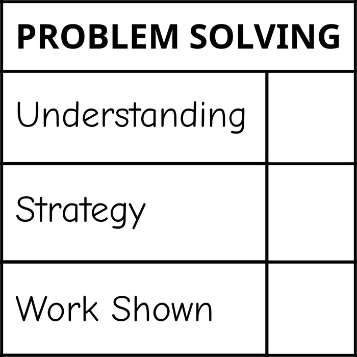 Teacher stamp “Problem Solving” with understanding, strategy and work-shown criteria – Black ink