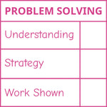 Teacher stamp “Problem Solving” with understanding, strategy and work-shown criteria – Pink ink