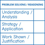 Teacher stamp “Problem Solving / Reasoning” with mathematical problem-solving feedback criteria – Blue ink