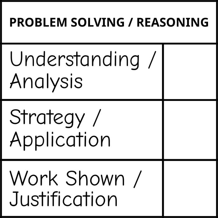 Teacher stamp “Problem Solving / Reasoning” with mathematical problem-solving feedback criteria – Black ink