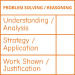 Teacher stamp “Problem Solving / Reasoning” with mathematical problem-solving feedback criteria – Orange ink