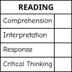 Teacher stamp “Reading – 4 criteria” with comprehension, interpretation, response and critical-thinking criteria – Black ink