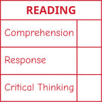 Teacher stamp “Reading – 3 Criteria” with comprehension, response and critical-thinking criteria – Red ink