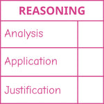 Teacher stamp “Reasoning” with analysis, application and justification criteria – Pink ink