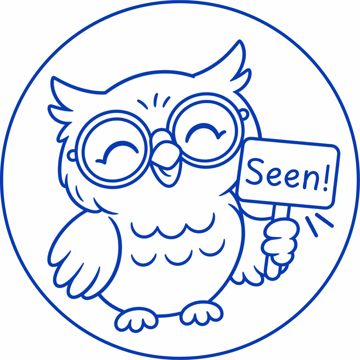 Teacher stamp “Seen!” for acknowledging a school message or document – Blue ink