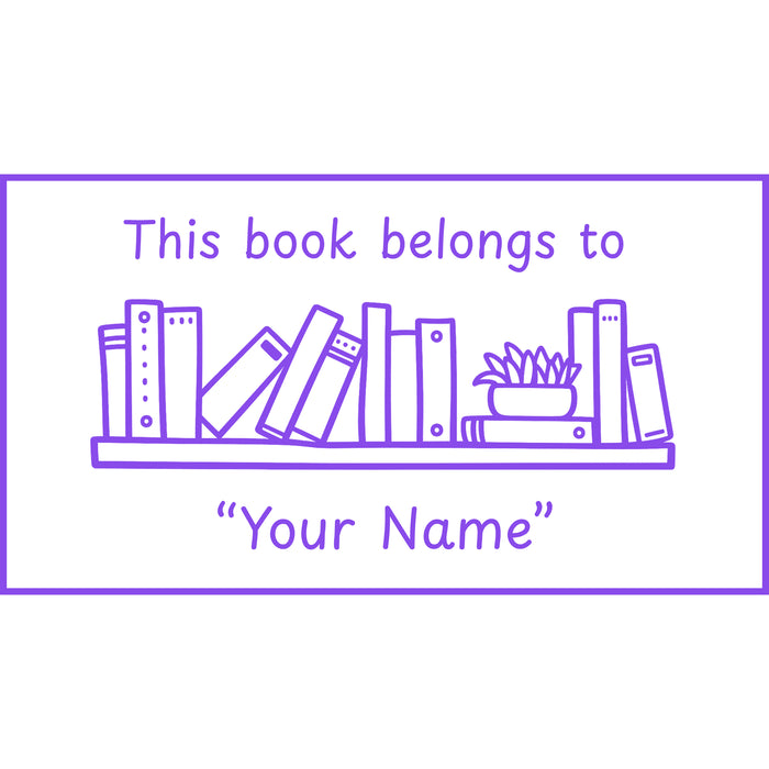 Custom teacher stamp “This Book Belongs To” for classroom books and resources – Purple ink