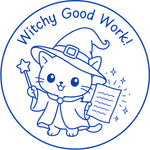 Halloween teacher stamp “Witchy Good Work!” for celebrating strong student work – Blue ink