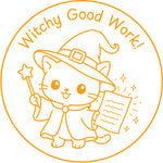 Halloween teacher stamp “Witchy Good Work!” for celebrating strong student work – Orange ink