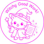Halloween teacher stamp “Witchy Good Work!” for celebrating strong student work – Pink ink