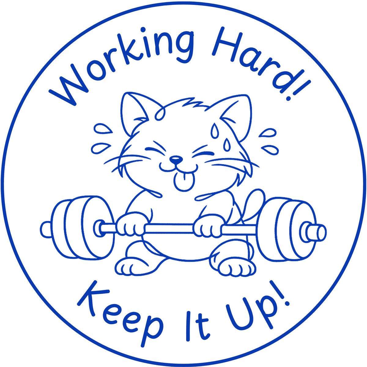 Teacher stamp “Working Hard! Keep It Up!” for effort and perseverance – Blue ink