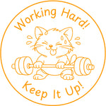 Teacher stamp “Working Hard! Keep It Up!” for effort and perseverance – Orange ink