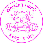 Teacher stamp “Working Hard! Keep It Up!” for effort and perseverance – Pink ink