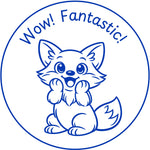 Teacher stamp “Wow! Fantastic!” for celebrating excellent student work – Blue ink