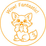 Teacher stamp “Wow! Fantastic!” for celebrating excellent student work – Orange ink