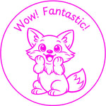 Teacher stamp “Wow! Fantastic!” for celebrating excellent student work – Pink ink