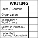 Teacher stamp “Writing – 5 Criteria” with five writing feedback criteria – Black ink