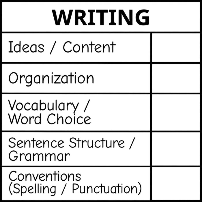 Teacher stamp “Writing – 5 Criteria” with five writing feedback criteria – Black ink
