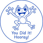 Teacher stamp “You Did It! Hooray!” for celebrating student achievement – Blue ink