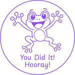 Teacher stamp “You Did It! Hooray!” for celebrating student achievement – Purple ink