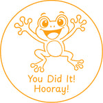 Teacher stamp “You Did It! Hooray!” for celebrating student achievement – Orange ink