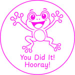 Teacher stamp “You Did It! Hooray!” for celebrating student achievement – Pink ink