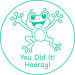 Teacher stamp “You Did It! Hooray!” for celebrating student achievement – Green ink