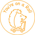 Teacher stamp “You’re on a Roll” for recognizing steady student progress – Orange ink