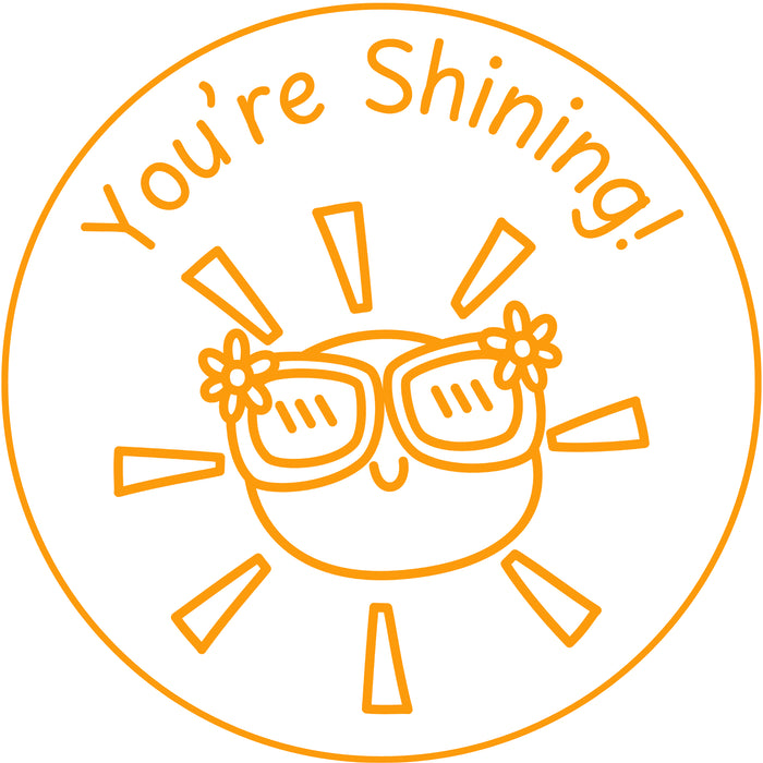 Teacher stamp “You’re Shining!” for celebrating student success – Orange ink